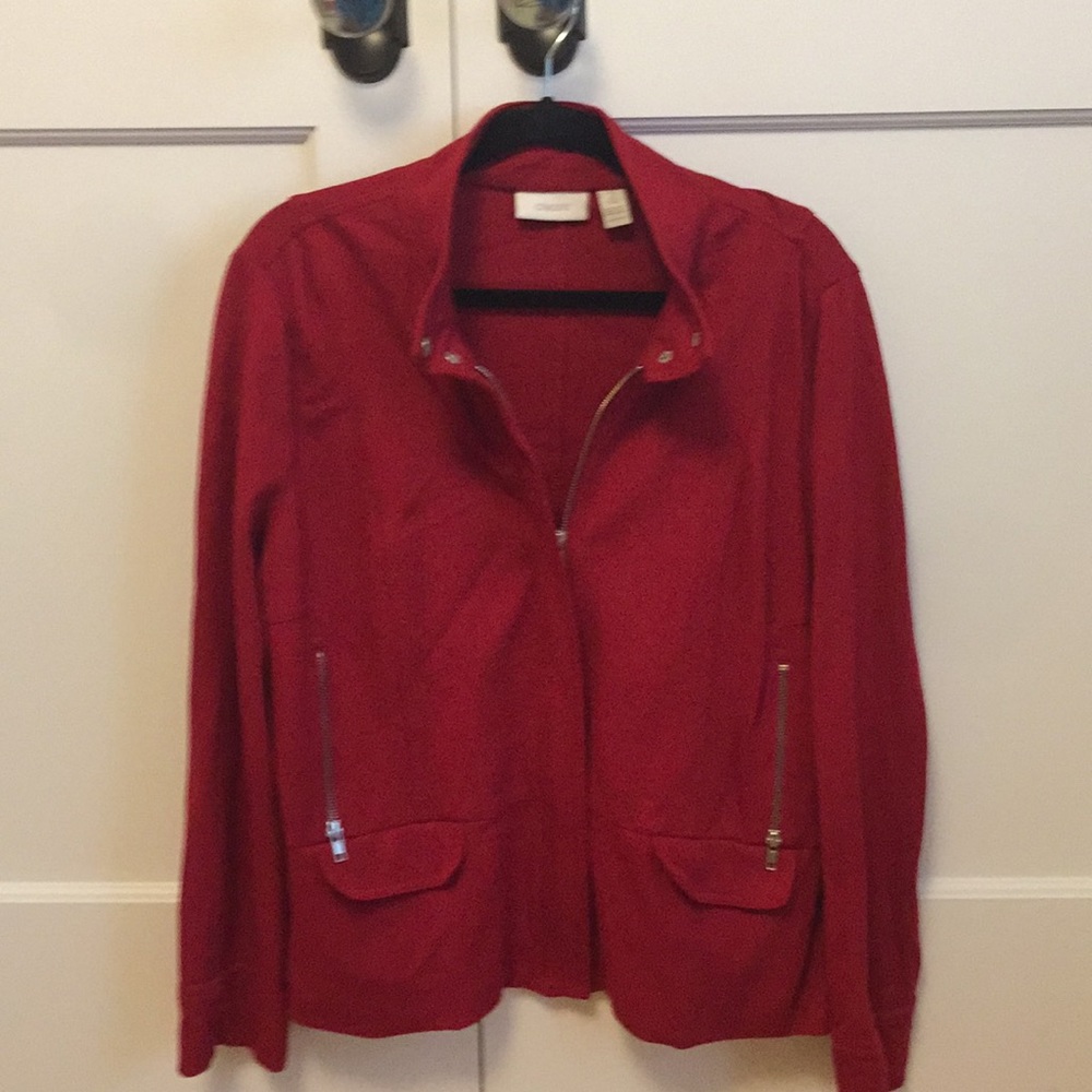 Red moto-inspired cotton jacket
